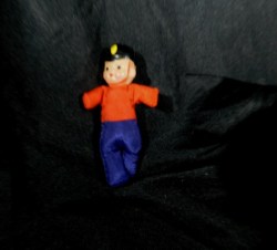 4.5''  CELLULOID HEAD DOLL, CLOTH BODY JAPAN STAMP UNIFORM, LOOP